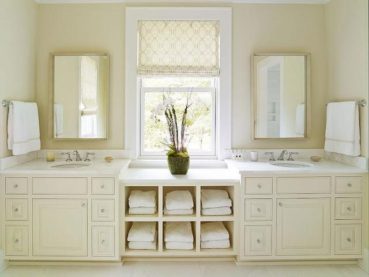 Cream Bathroom Vanity Cabinets With White Countertops