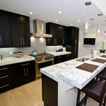 White Carrara Marble Kitchen Countertops Dark Cabinets