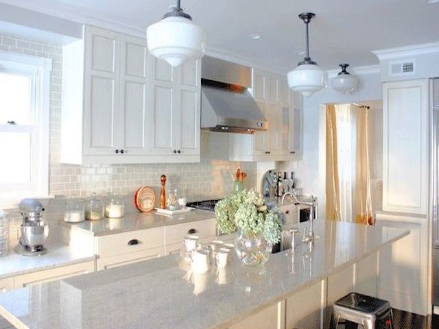 Colonial White Granite Countertops With, Countertop And Backsplash Ideas With White Cabinets