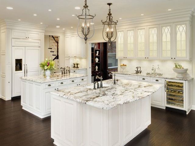 Alaska White Granite With, Backsplash With White Cabinets And Countertops