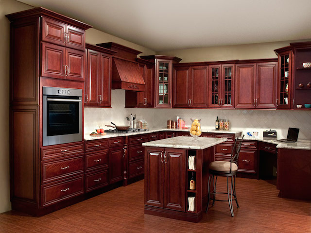 Cherry Kitchen Cabinets With Granite, What Color Countertop With Dark Cherry Cabinets