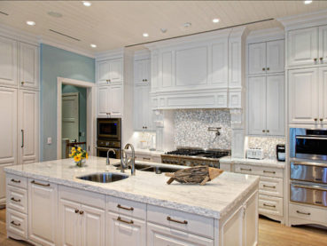 White Kitchen Cabinets With  White Marble Countertops