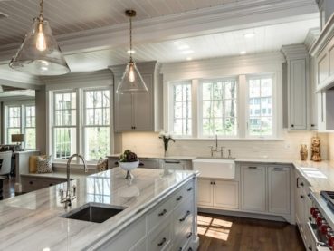 White Macaubas Quartzite Countertops With White Cabinets